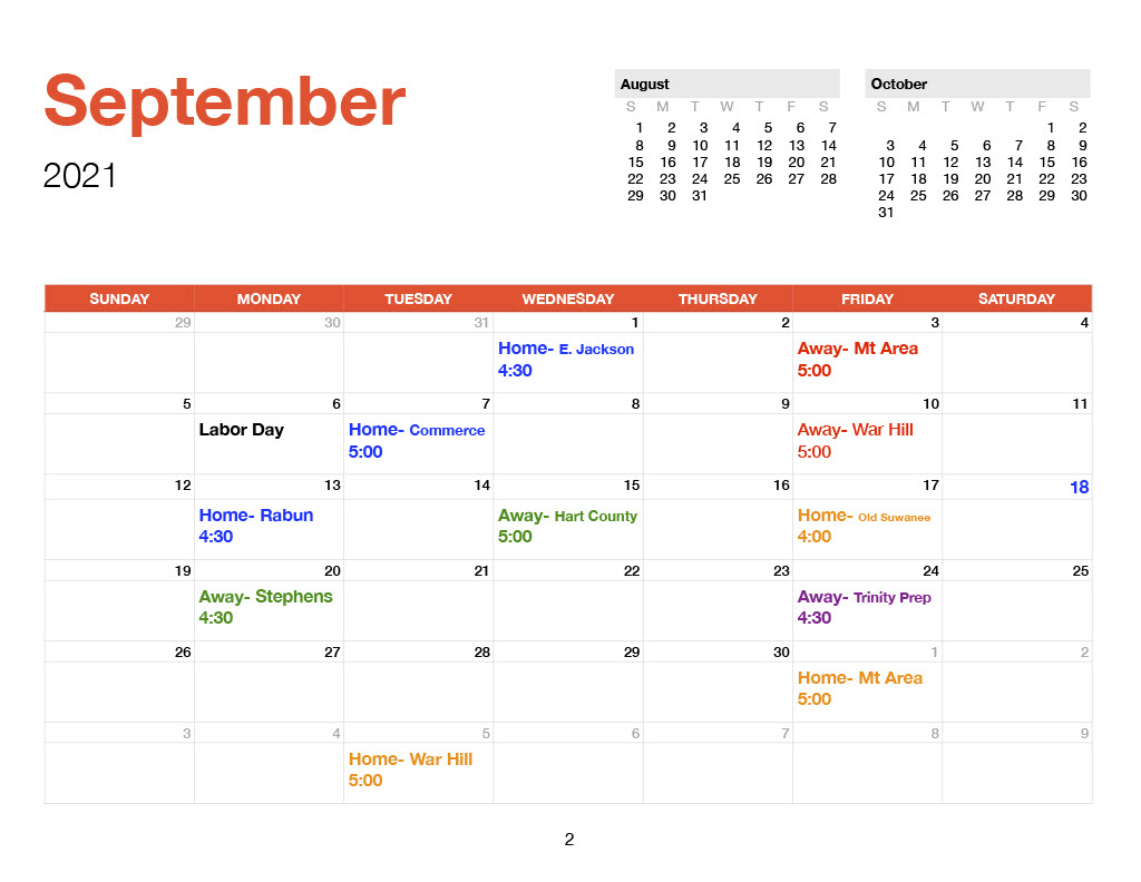 September 2021 TCS Volleyball Schedule